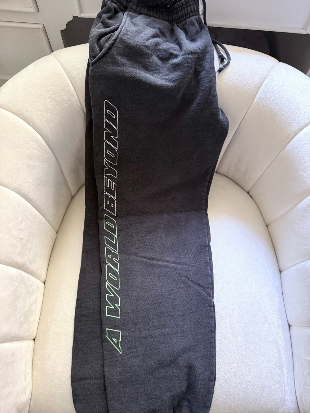 Shadow Hill Black Cuffed Sweatpants with Green Side Text